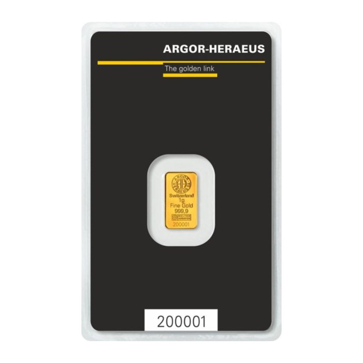1 gram 999.9 Fine Argor Heraeus Gold bar
