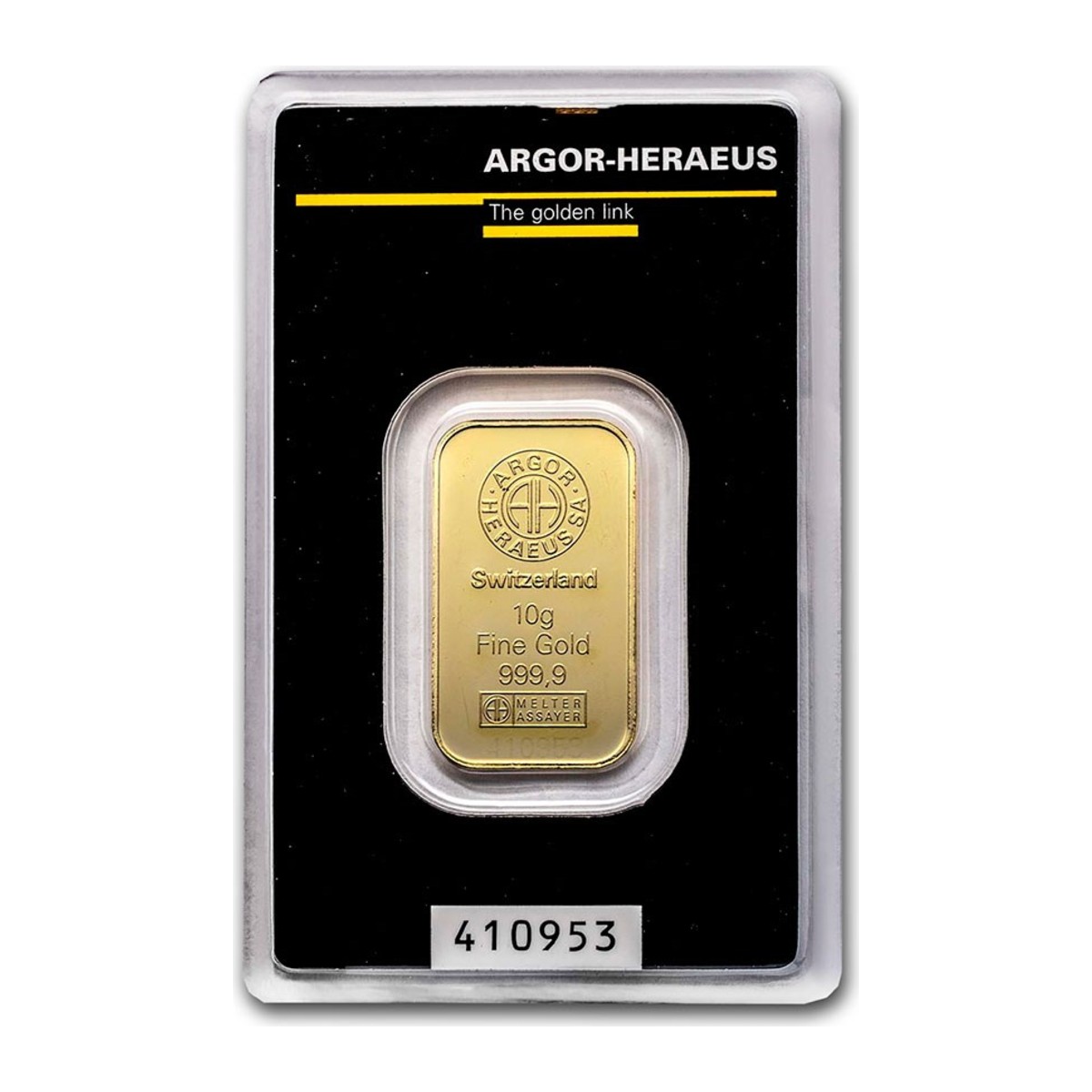 10 Gram Fine 999.9 Argor Heraeus Gold Bar