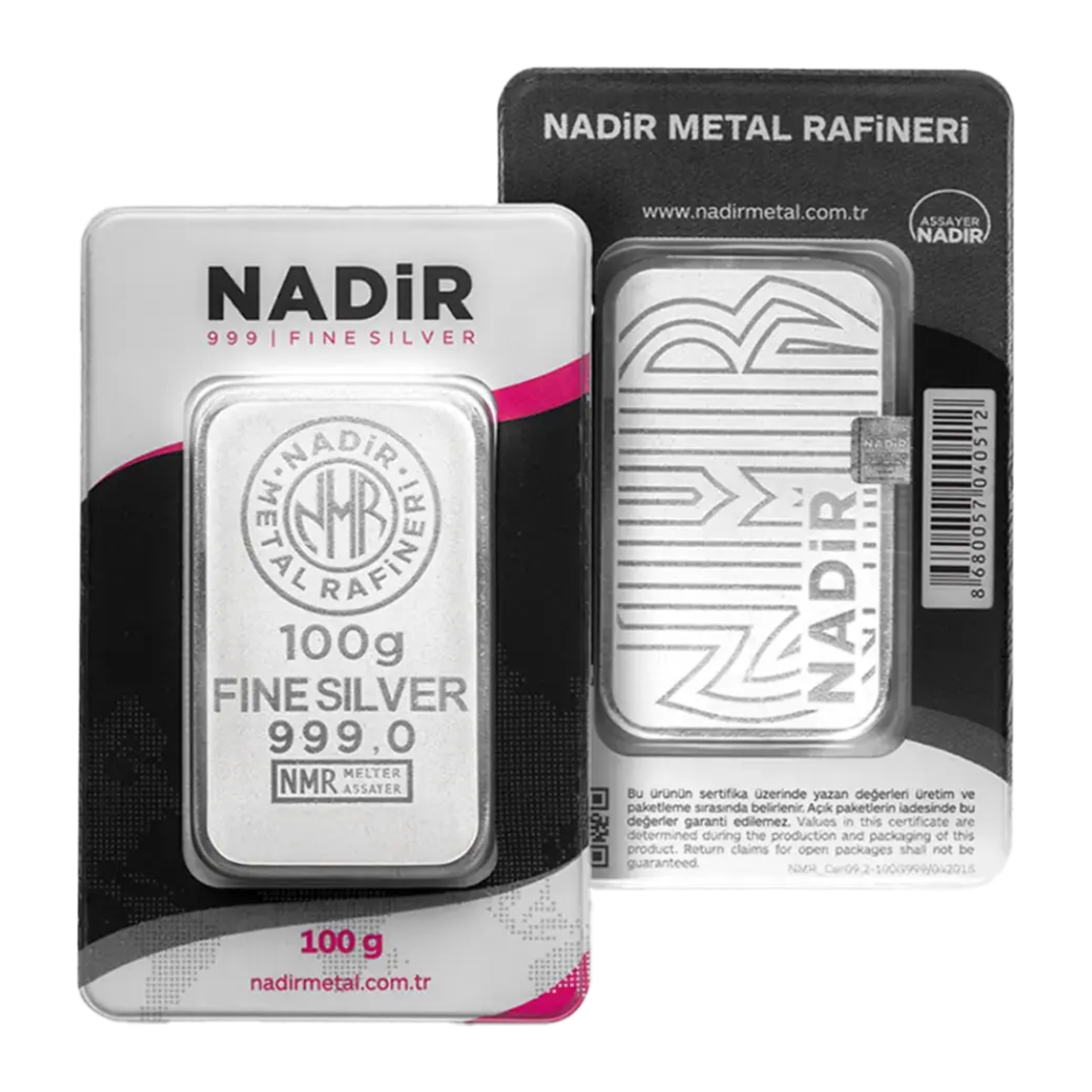 100 Gram Fine 999. Silver Nadir Bar