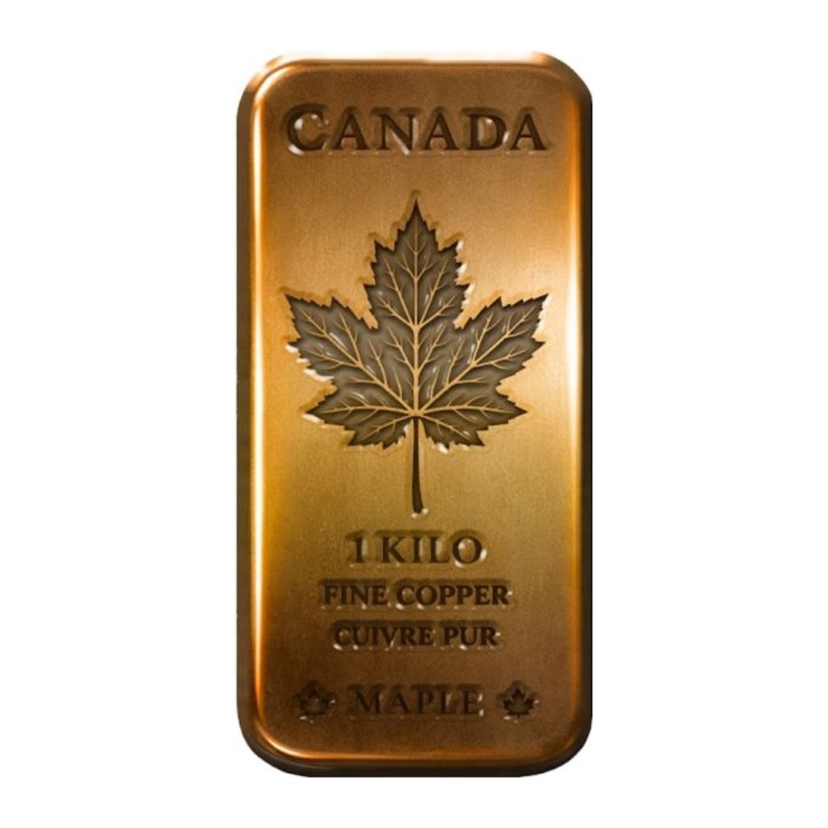 1 Kilo Fine .999 Canadian Maple Leaf Copper Bar