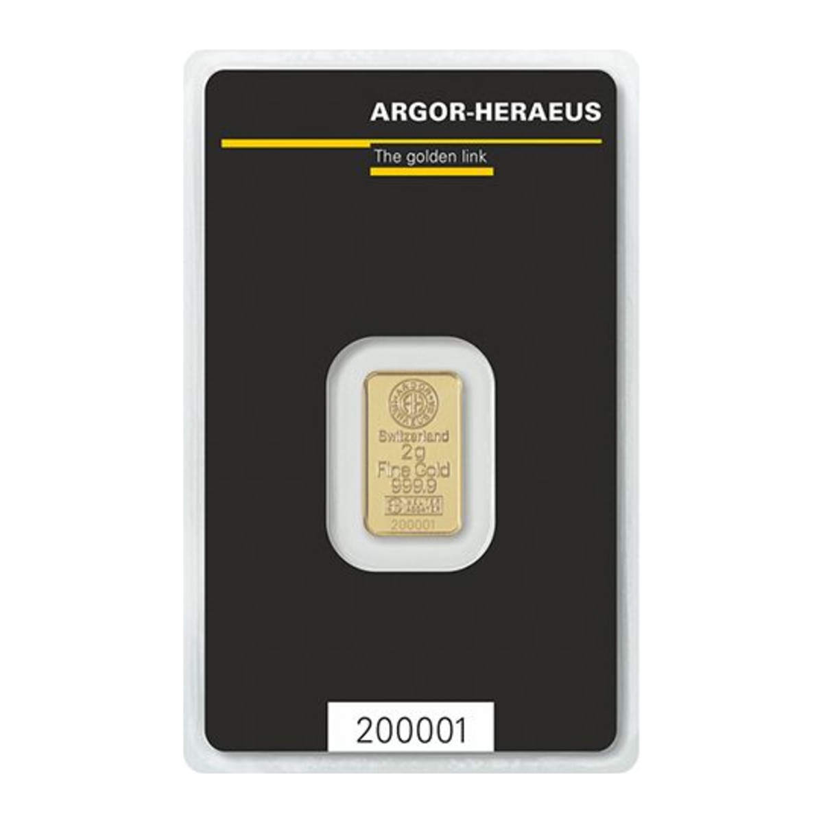 2 Gram 999.9 Fine Argor Heraeus Gold Bar
